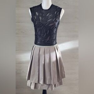TS Three Seasons Striking Black and Taupe Sleeveless Sequin Pleated Bottom Dress